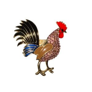Pink Multicolored Rooster Brooch